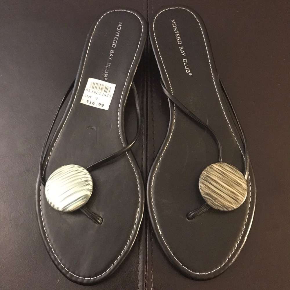 Montego Bay Club Embellished Sandals, Sz 7, Black